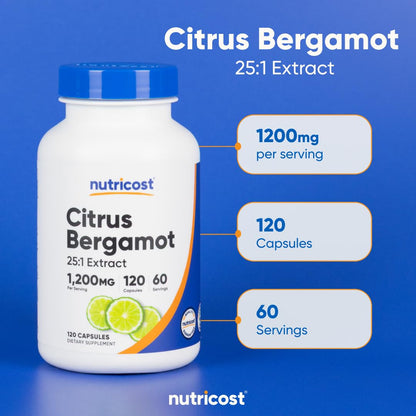 Nutricost Citrus Bergamot Capsules 1,200mg, 120 Capsules - 25:1 Bergamot Extract - 60 Servings, Gluten Free, Vegan & Non-GMO - Maple Wellness Supplements