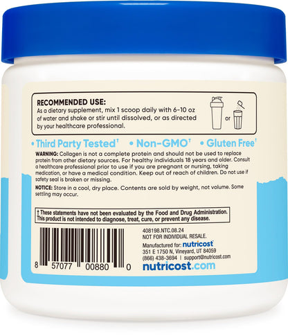 Nutricost Collagen Peptides Powder 4 oz (Unflavored) Type I, Type III Collagen - Grass-Fed, Gluten Free and Non-GMO - Maple Wellness Supplements