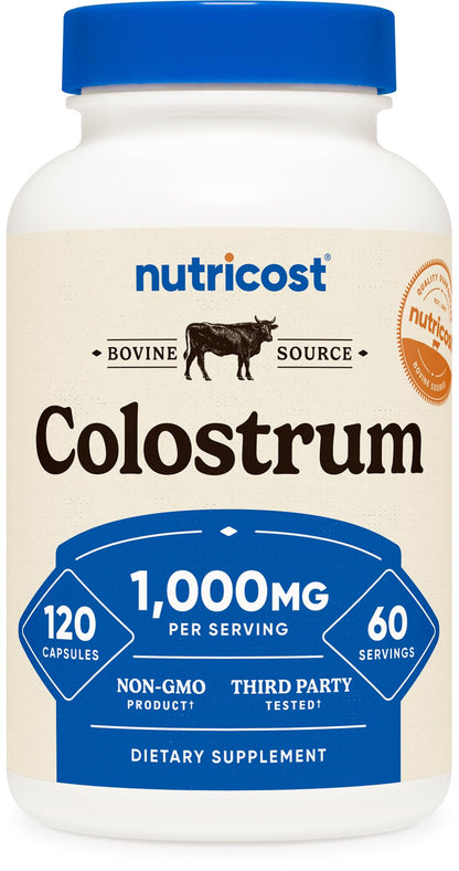 Nutricost Colostrum 1000mg, 120 Capsules - Gluten Free & GMO Free, 60 Servings - Maple Wellness Supplements