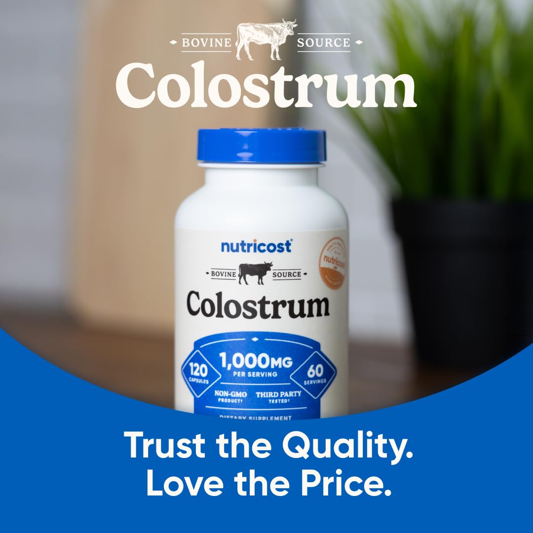 Nutricost Colostrum 1000mg, 120 Capsules - Gluten Free & GMO Free, 60 Servings - Maple Wellness Supplements