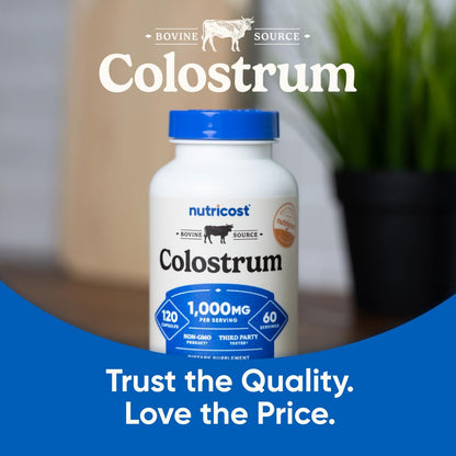 Nutricost Colostrum 1000mg, 120 Capsules - Gluten Free & GMO Free, 60 Servings - Maple Wellness Supplements