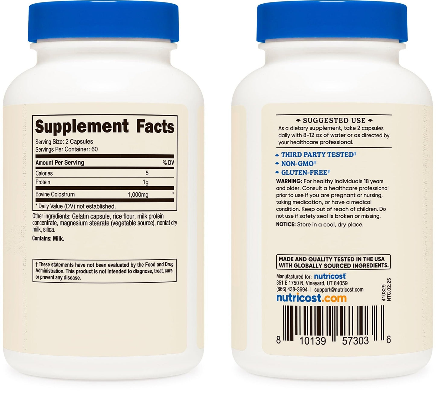Nutricost Colostrum 1000mg, 120 Capsules - Gluten Free & GMO Free, 60 Servings - Maple Wellness Supplements