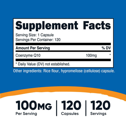 Nutricost CoQ10 100mg, 120 Vegetarian Capsules, 120 Servings - High Absorption, Vegetarian, Non-GMO, Coenzyme Q10 - Maple Wellness Supplements