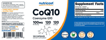 Nutricost CoQ10 100mg, 120 Vegetarian Capsules, 120 Servings - High Absorption, Vegetarian, Non-GMO, Coenzyme Q10 - Maple Wellness Supplements