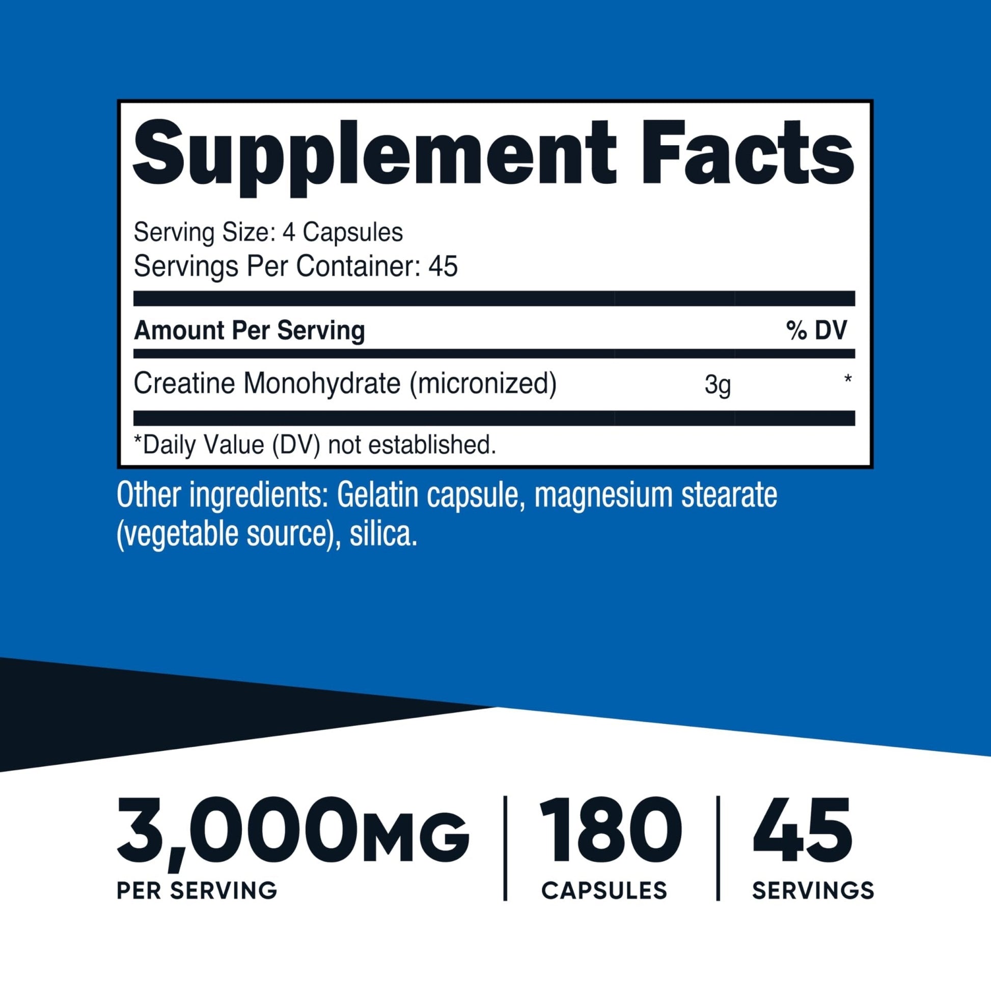 Nutricost Creatine Monohydrate 3,000mg, 180 Capsules (750mg Per Capsule) - Gluten Free, Non-GMO - Maple Wellness Supplements