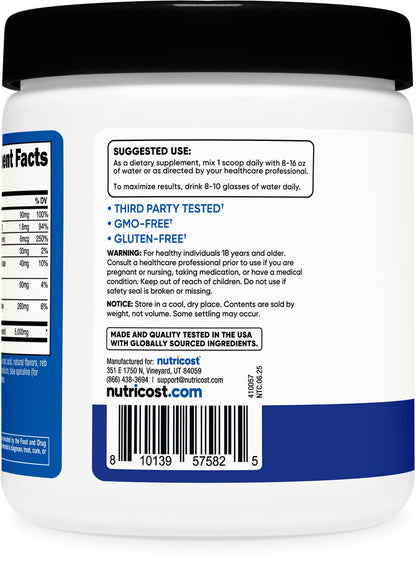 Nutricost Creatine Monohydrate + Hydration Blue Raspberry Flavored (30 Servings) - 7 Vitamins & Minerals, 5000mg of Creatine Per Serving - Maple Wellness Supplements