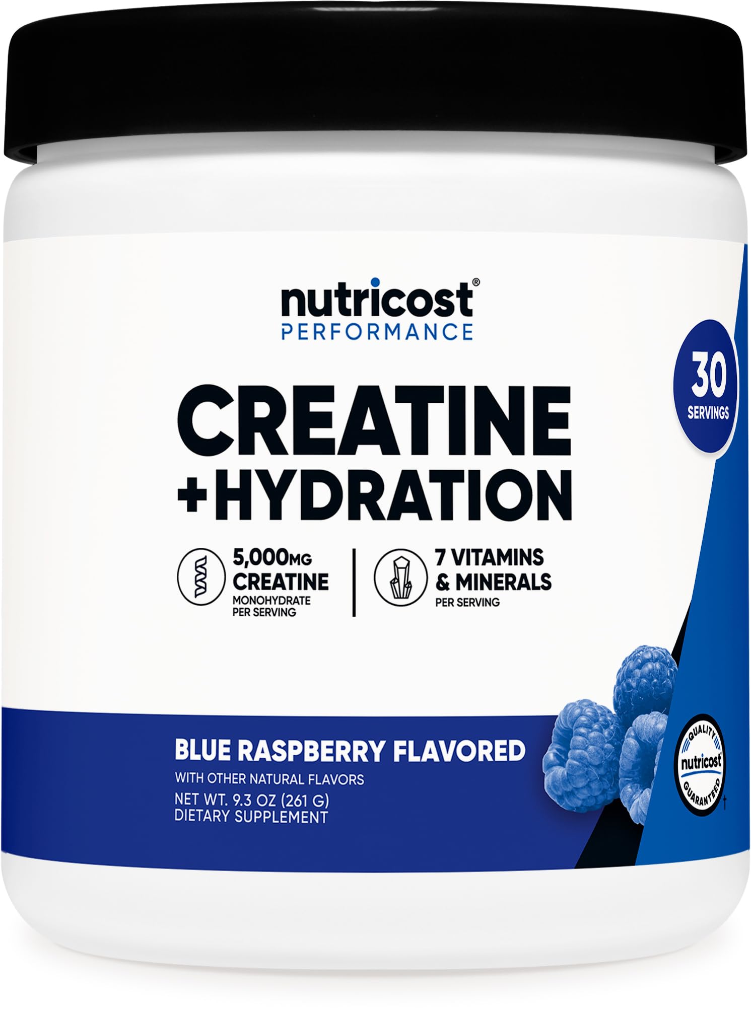 Nutricost Creatine Monohydrate + Hydration Blue Raspberry Flavored (30 Servings) - 7 Vitamins & Minerals, 5000mg of Creatine Per Serving - Maple Wellness Supplements