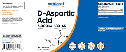Nutricost D-Aspartic Acid (DAA) Capsules 3000mg Per Serving (180 Capsules) - Non-GMO - Maple Wellness Supplements