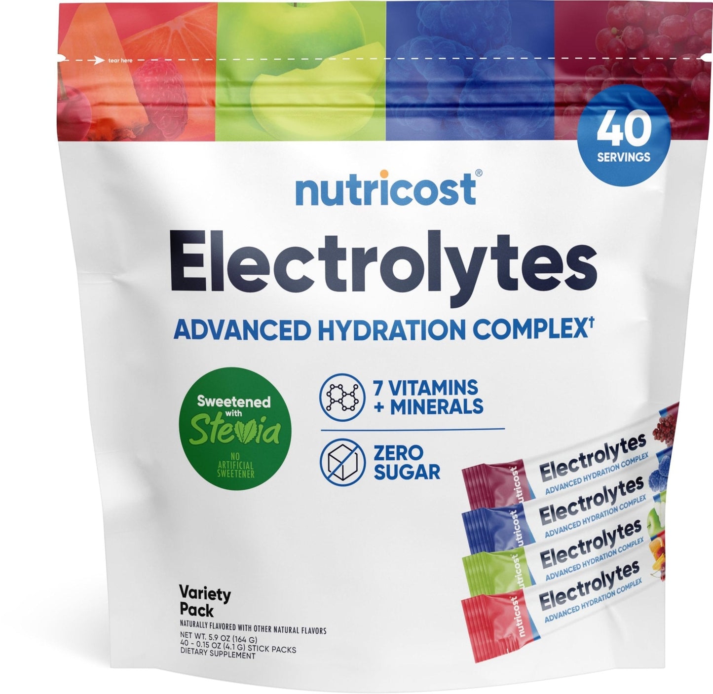 Nutricost Electrolytes Complex, Variety Pack Flavored, 40 Stickpacks - Advanced Hydration Complex - Maple Wellness Supplements