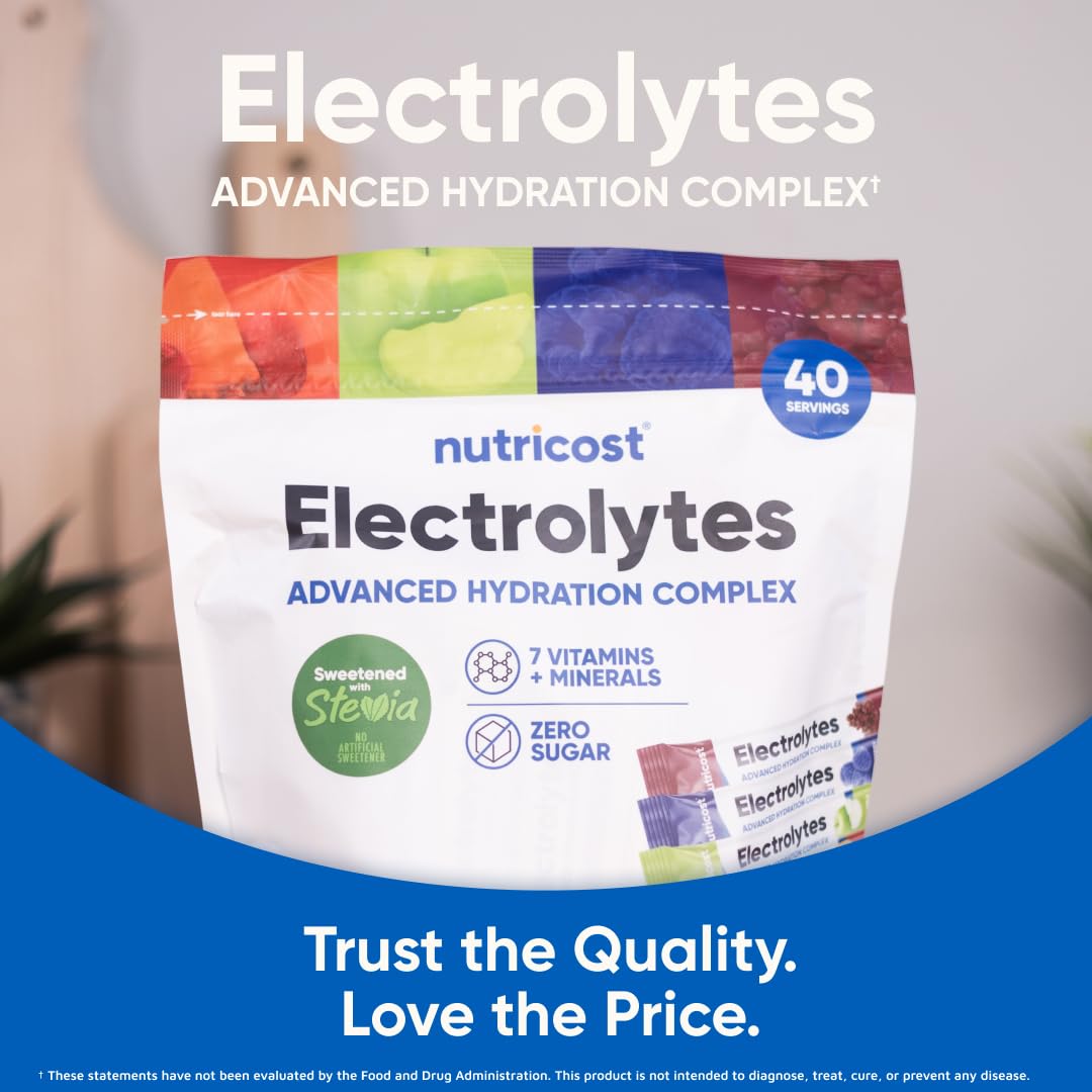 Nutricost Electrolytes Complex, Variety Pack Flavored, 40 Stickpacks - Advanced Hydration Complex - Maple Wellness Supplements