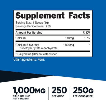 Nutricost HMB Powder (Beta-Hydroxy Beta-Methylbutyrate) 250 Grams - Gluten Free & Non-GMO - Maple Wellness Supplements