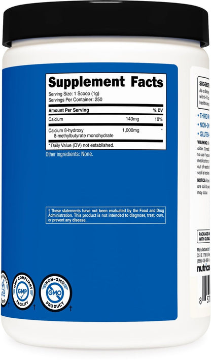 Nutricost HMB Powder (Beta-Hydroxy Beta-Methylbutyrate) 250 Grams - Gluten Free & Non-GMO - Maple Wellness Supplements