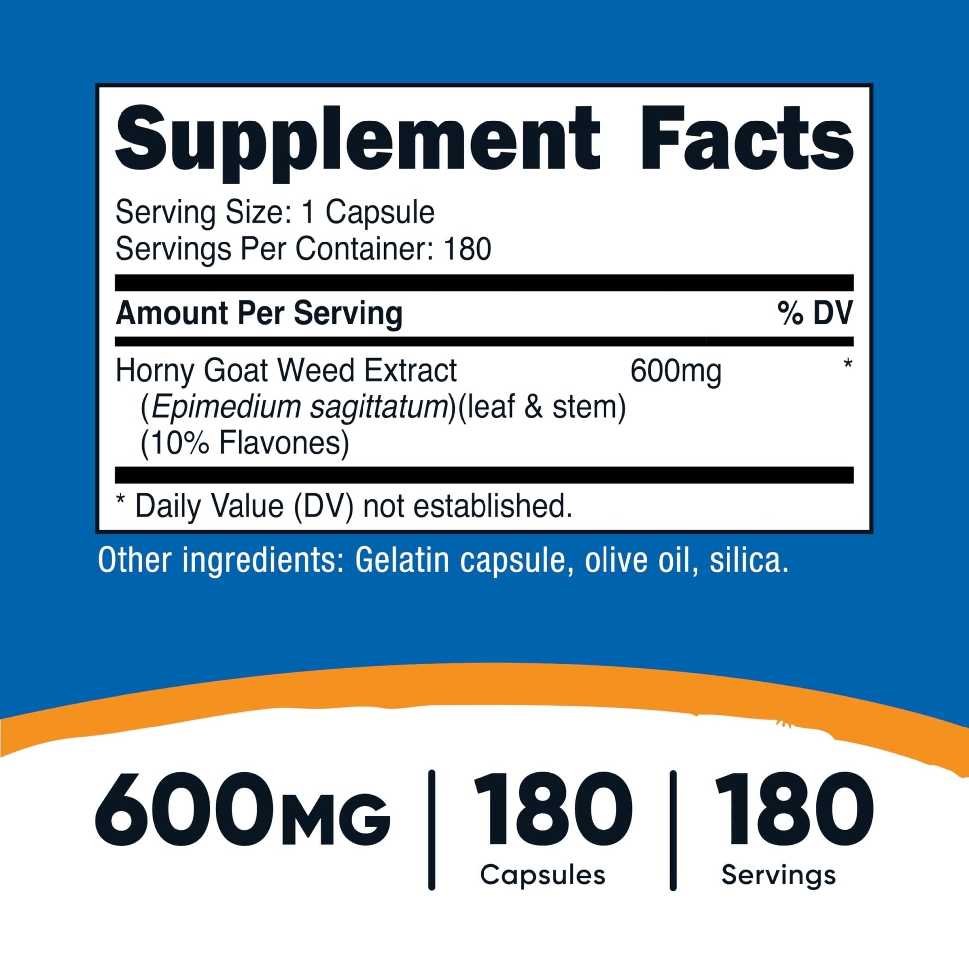 Nutricost Horny Goat Weed Extract (Epimedium) - 180 Capsules, 180 Servings, 600mg Per Capsule - Maple Wellness Supplements