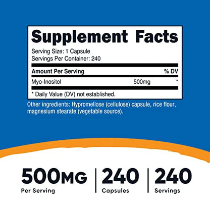 Nutricost Inositol Capsules 500mg, 240 Capsules - Veggie Capsules, Non-GMO, Gluten - Maple Wellness Supplements