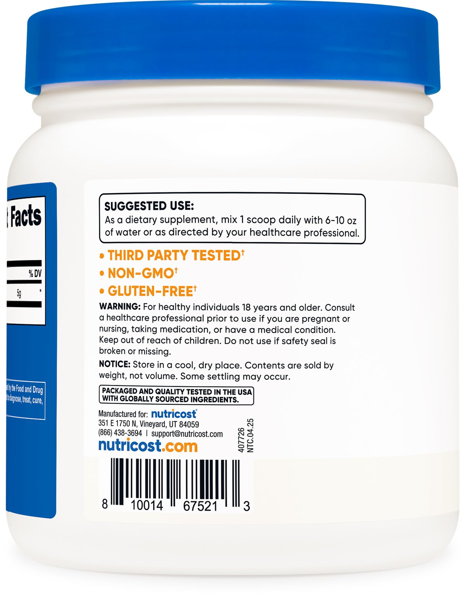 Nutricost L-Glutamine Powder (500 Grams) Unflavored - Gluten Free & Non-GMO, 100 Servings - Maple Wellness Supplements