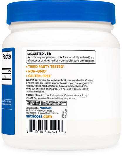 Nutricost L-Glutamine Powder (500 Grams) Unflavored - Gluten Free & Non-GMO, 100 Servings - Maple Wellness Supplements