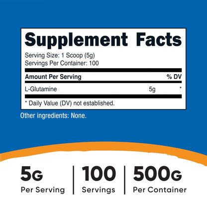 Nutricost L-Glutamine Powder (500 Grams) Unflavored - Gluten Free & Non-GMO, 100 Servings - Maple Wellness Supplements