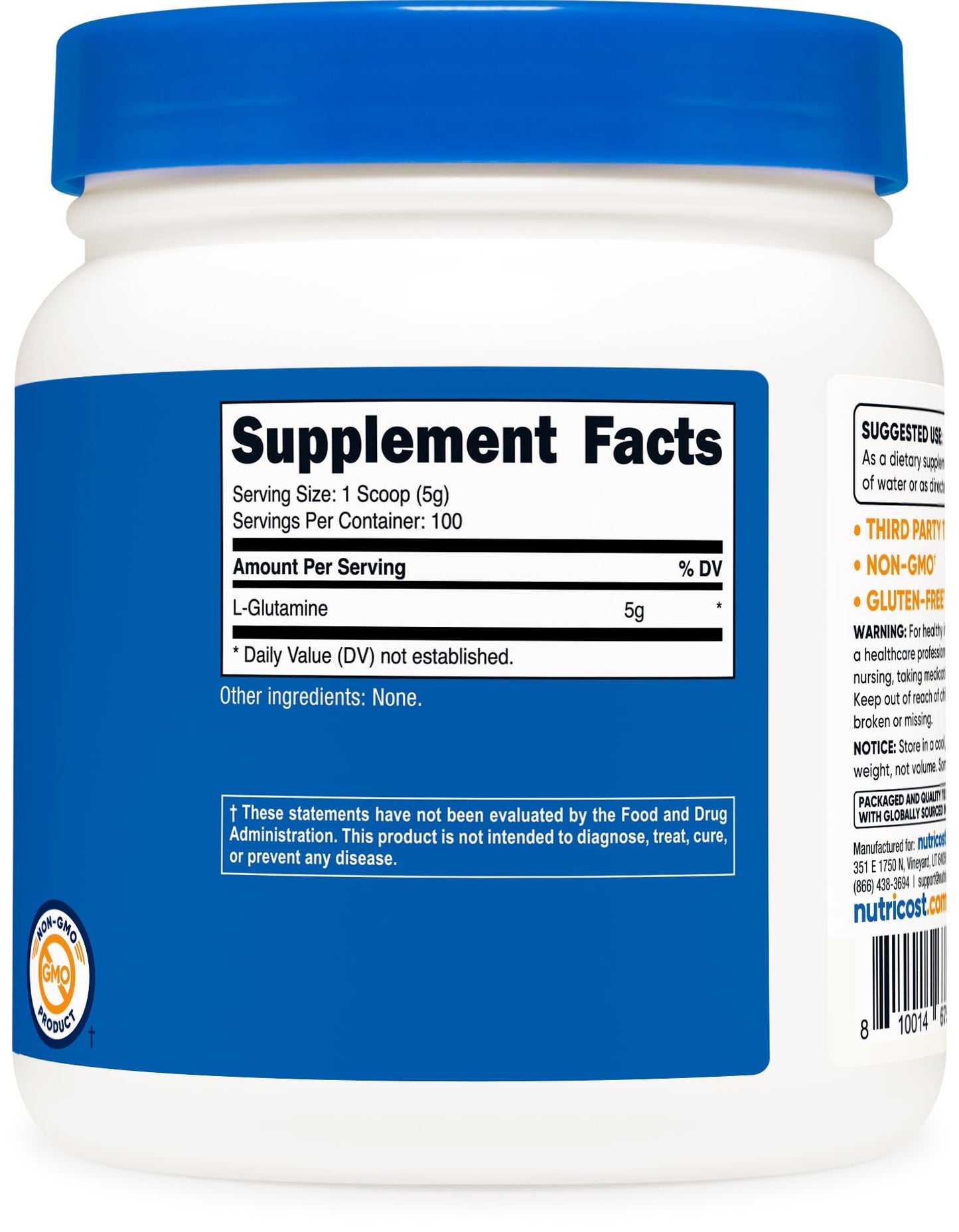 Nutricost L-Glutamine Powder (500 Grams) Unflavored - Gluten Free & Non-GMO, 100 Servings - Maple Wellness Supplements