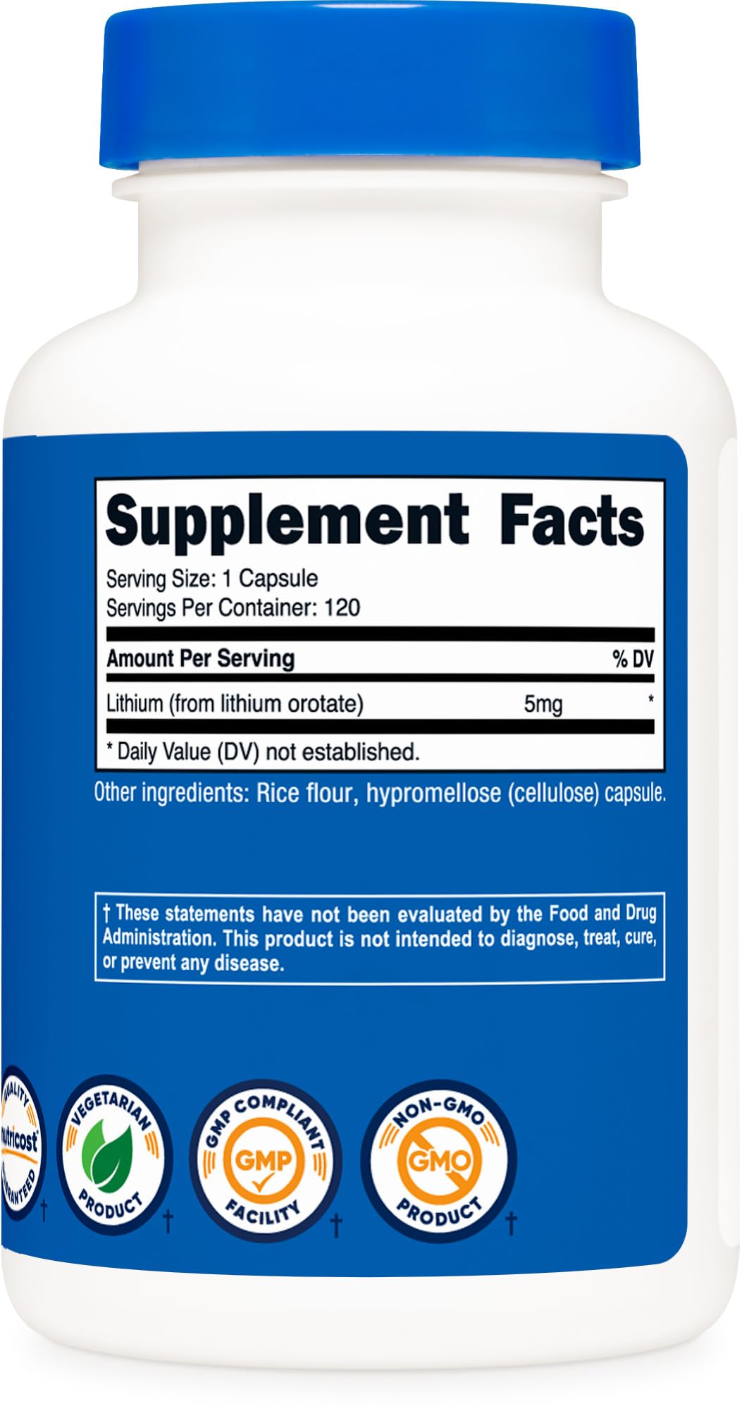 Nutricost Lithium Orotate 5mg, 120 Capsules - Veggie Caps, Non-GMO, Gluten Free - Maple Wellness Supplements