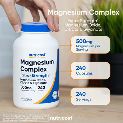 Nutricost Magnesium Complex 500mg, 240 Capsules - Magnesium Oxide, Citrate, and Glycinate - Gluten Free and Non-GMO - Maple Wellness Supplements