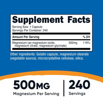 Nutricost Magnesium Complex 500mg, 240 Capsules - Magnesium Oxide, Citrate, and Glycinate - Gluten Free and Non-GMO - Maple Wellness Supplements
