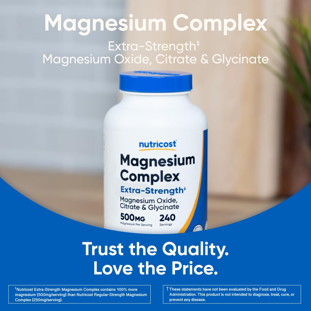 Nutricost Magnesium Complex 500mg, 240 Capsules - Magnesium Oxide, Citrate, and Glycinate - Gluten Free and Non-GMO - Maple Wellness Supplements