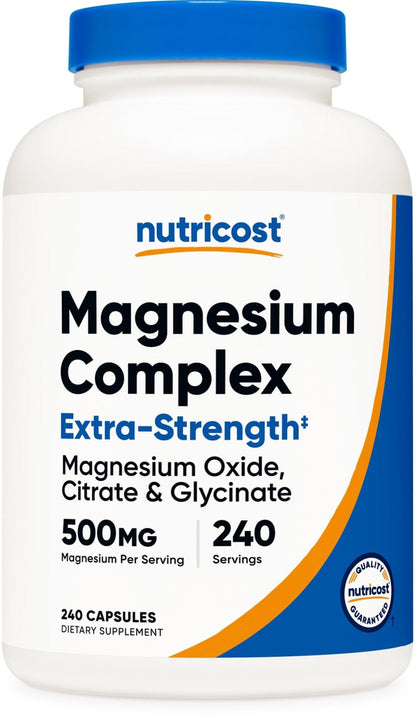Nutricost Magnesium Complex 500mg, 240 Capsules - Magnesium Oxide, Citrate, and Glycinate - Gluten Free and Non-GMO - Maple Wellness Supplements