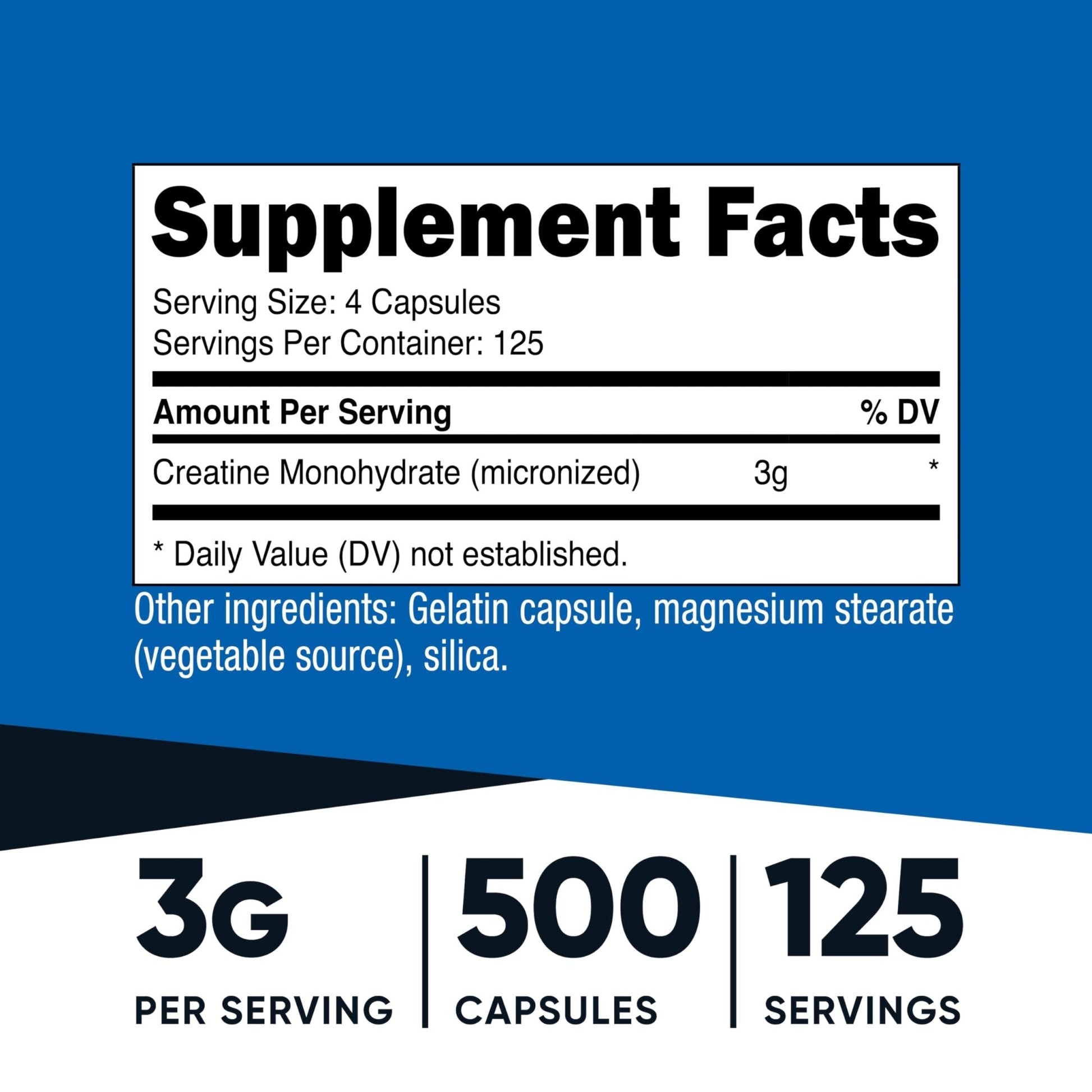 Nutricost Micronized Creatine Monohydrate 3,000mg 500 Capsules, 125 Servings, 750mg of Creatine Monohydrate Per Capsule - Maple Wellness Supplements