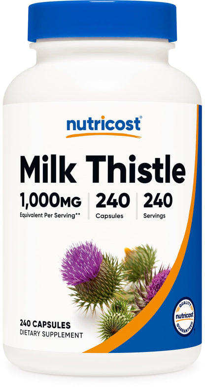 Nutricost Milk Thistle Extract 240 Capsules for 240 Servings Per Bottle - Vegan, GMO Free and Gluten Free - Maple Wellness Supplements