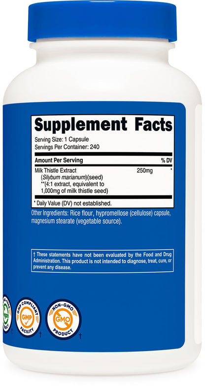 Nutricost Milk Thistle Extract 240 Capsules for 240 Servings Per Bottle - Vegan, GMO Free and Gluten Free - Maple Wellness Supplements