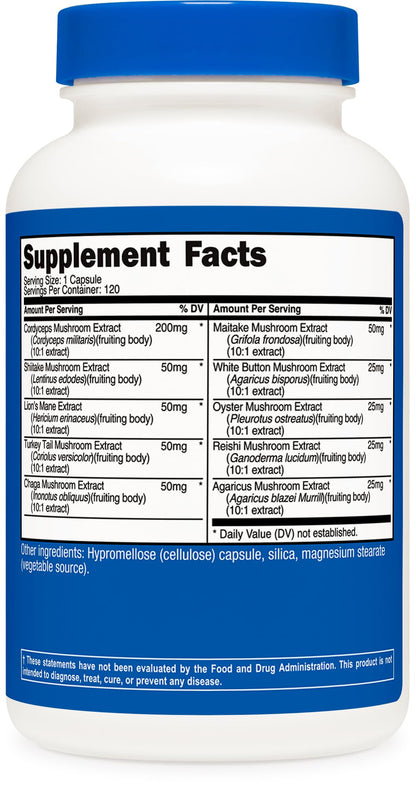 Nutricost Mushroom Complex Supplement, 120 Capsules - 10 Mushroom Blend (with Reishi, Maitake, Shiitake, Lion's Mane, and More) - Non-GMO and Gluten Free - Maple Wellness Supplements