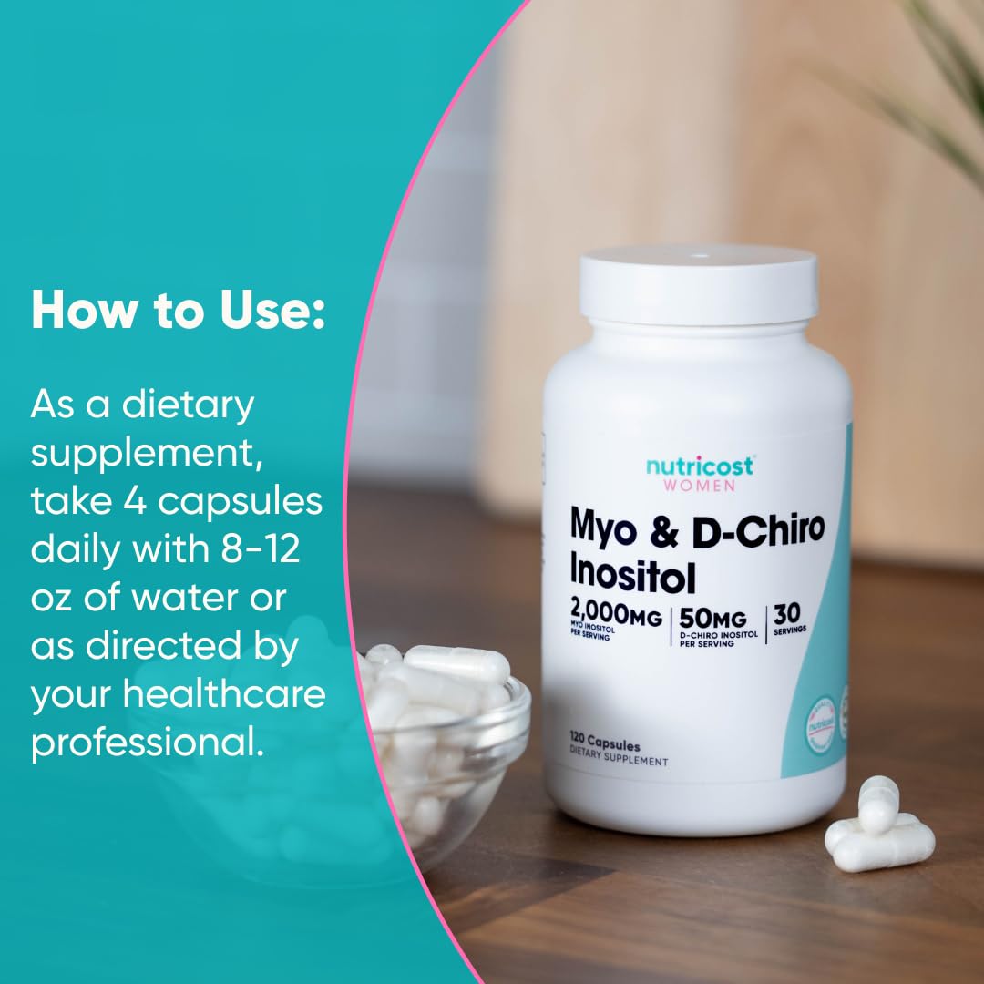 Nutricost Myo Inositol & D-Chiro Inositol for Women 2000mg, 120 Capsules, 2000mg Myo & 50mg D-Chiro Per Serving, 30 Servings - Maple Wellness Supplements