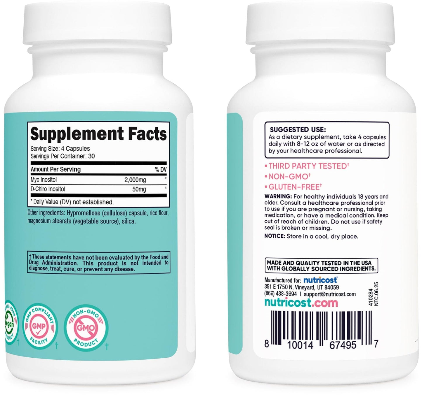 Nutricost Myo Inositol & D-Chiro Inositol for Women 2000mg, 120 Capsules, 2000mg Myo & 50mg D-Chiro Per Serving, 30 Servings - Maple Wellness Supplements