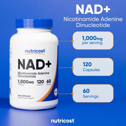 Nutricost NAD+ Supplement 1,000mg per Serving,120 Capsules (Nicotinamide Adenine Dinucleotide) - 60 Servings, Gluten-Free, Vegan - Maple Wellness Supplements