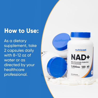 Nutricost NAD+ Supplement 1,000mg per Serving,120 Capsules (Nicotinamide Adenine Dinucleotide) - 60 Servings, Gluten-Free, Vegan - Maple Wellness Supplements