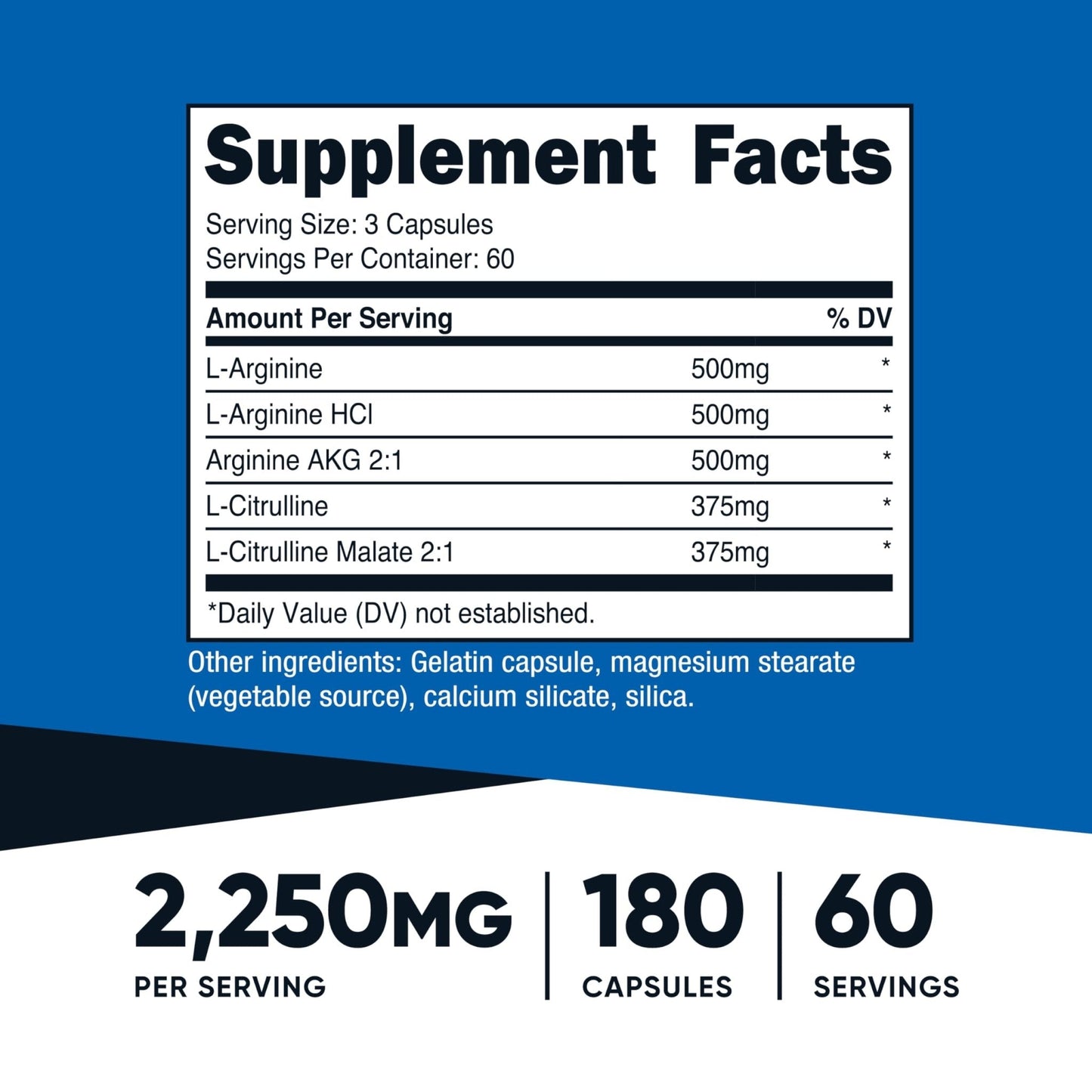 Nutricost Nitric Oxide Booster 2250mg, 180 Capsules - 750mg Per Casule, 60 Servings - Gluten Free and Non-GMO - Maple Wellness Supplements