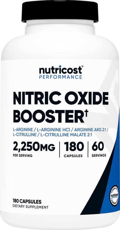 Nutricost Nitric Oxide Booster 2250mg, 180 Capsules - 750mg Per Casule, 60 Servings - Gluten Free and Non-GMO - Maple Wellness Supplements