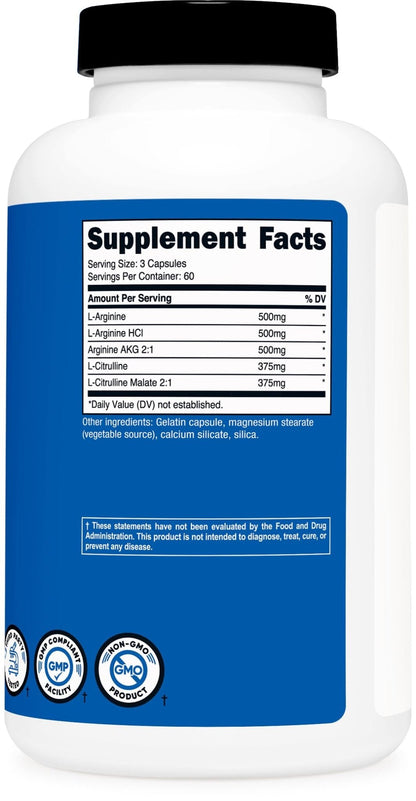 Nutricost Nitric Oxide Booster 2250mg, 180 Capsules - 750mg Per Casule, 60 Servings - Gluten Free and Non-GMO - Maple Wellness Supplements