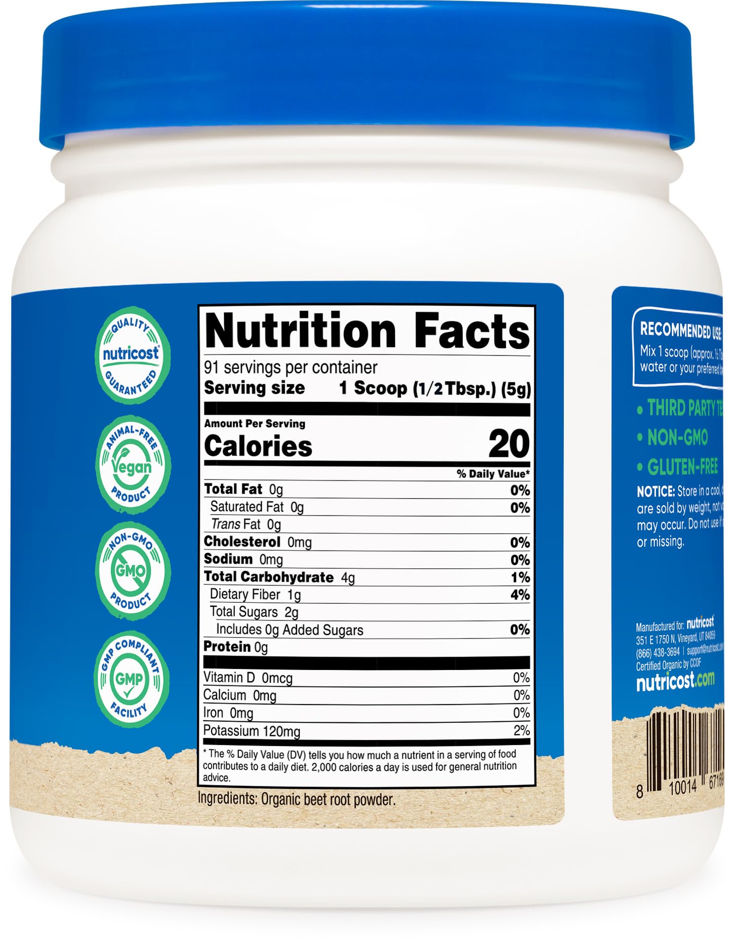 Nutricost Organic Beet Root Powder 1 LB - Vegan, Superfood, Certified USDA Organic - Maple Wellness Supplements