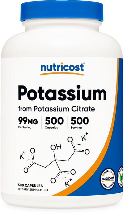 Nutricost Potassium Citrate 99mg, 500 Capsules - Maple Wellness Supplements