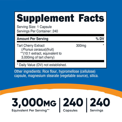Nutricost Tart Cherry Extract 240 Vegetarian Capsules for 240 Servings per Bottle - Gluten Free, Non-GMO - Maple Wellness Supplements