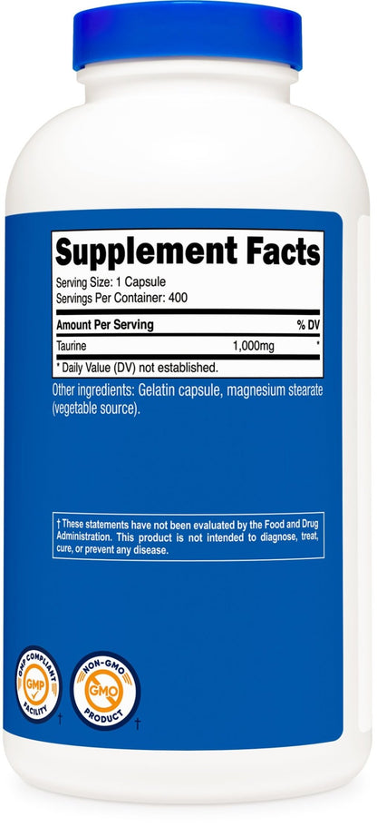 Nutricost Taurine 1000mg, 400 Capsules - Maple Wellness Supplements