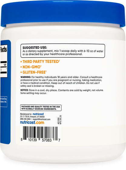 Nutricost Taurine Powder 250 Grams - 125 Servings, 2000mg Per Serving - Maple Wellness Supplements