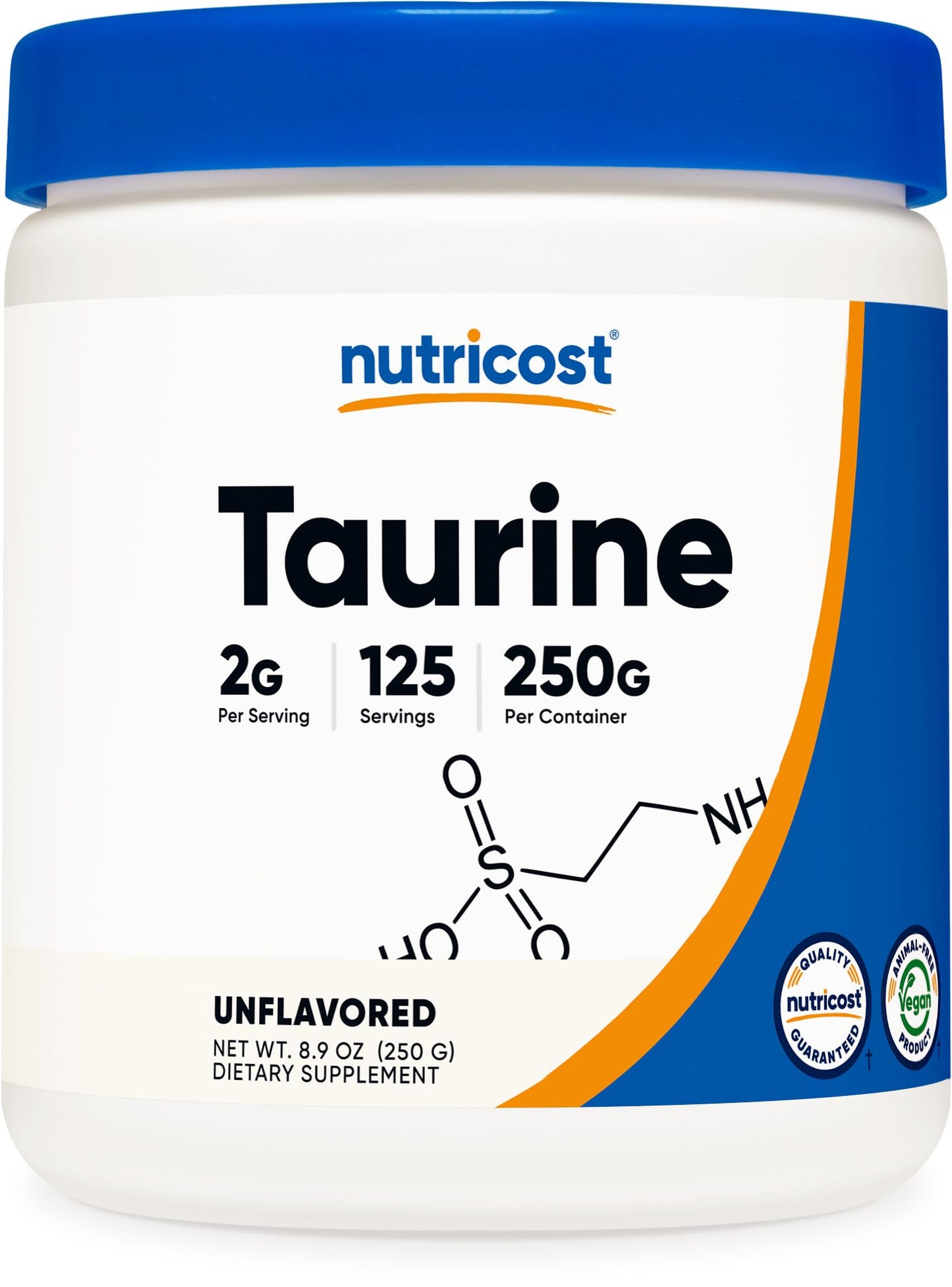 Nutricost Taurine Powder 250 Grams - 125 Servings, 2000mg Per Serving - Maple Wellness Supplements