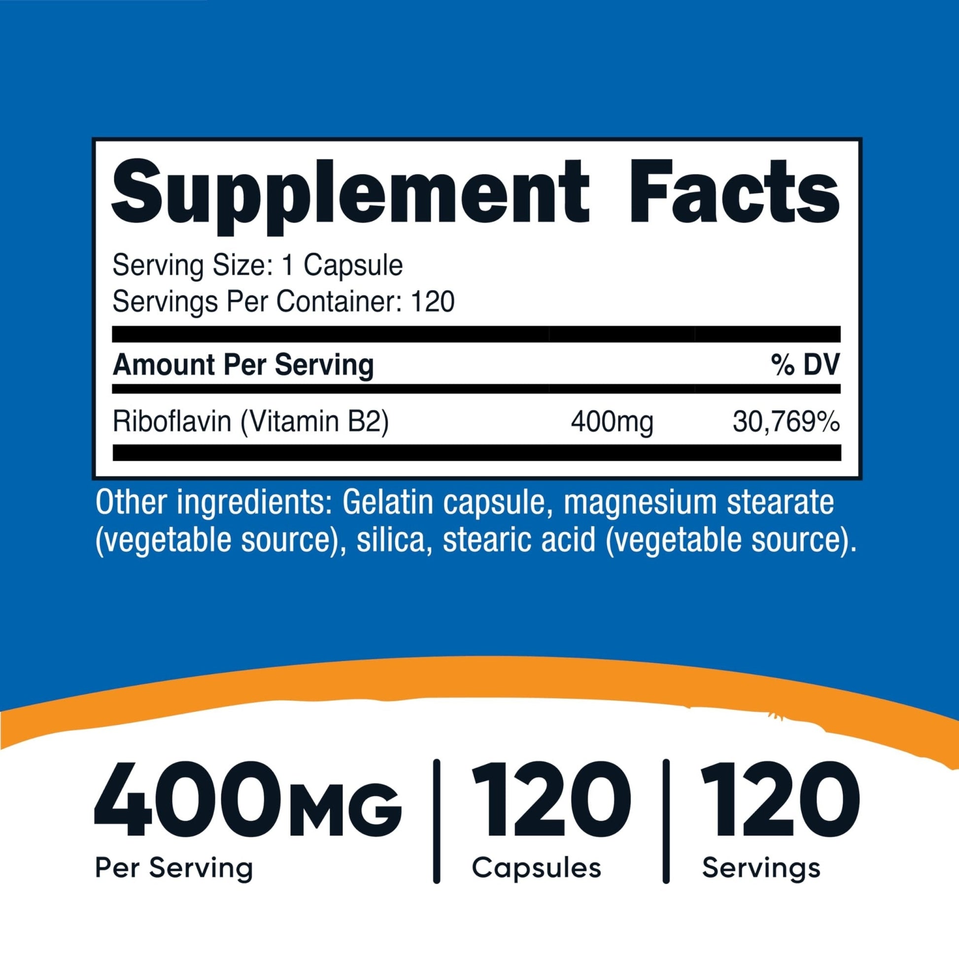 Nutricost Vitamin B2 (Riboflavin) 400mg, 120 Capsules - Gluten Free, Non-GMO - Maple Wellness Supplements