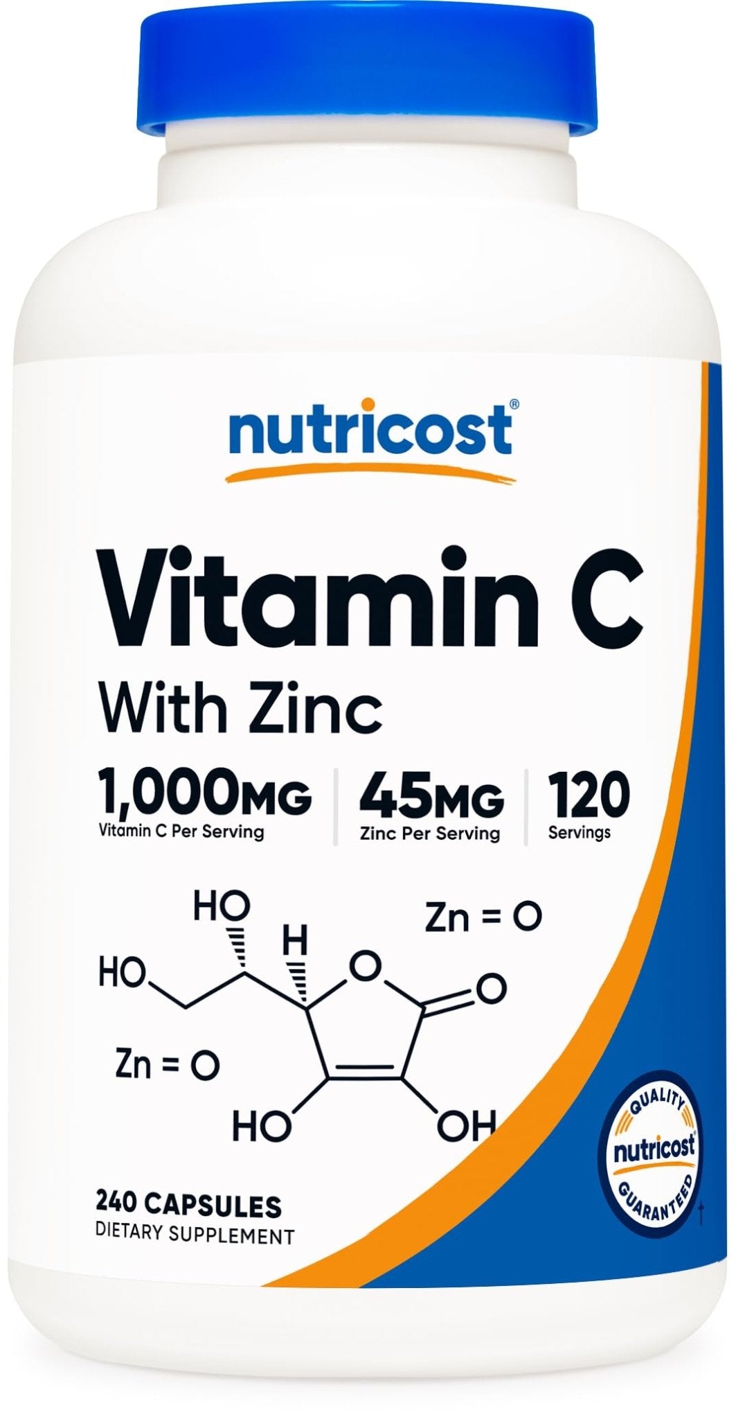 Nutricost Vitamin C with Zinc Capsules, 120 Servings - 1000mg, 45mg Zinc, Non-GMO, Gluten Free Vitamin C Supplement - Maple Wellness Supplements