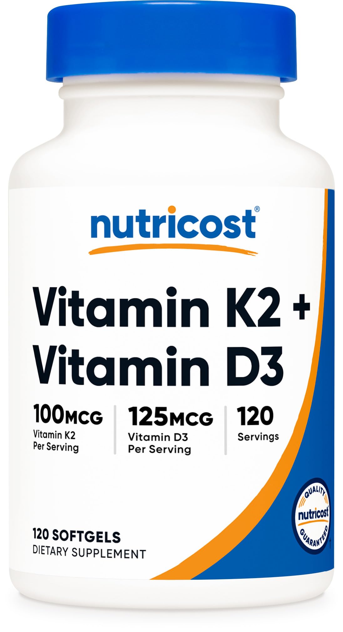 Nutricost Vitamin D3 + K2 (5000 IU D3 / 100mcg MK7), 120 Softgels – Gluten-Free & Non-GMO - Maple Wellness Supplements