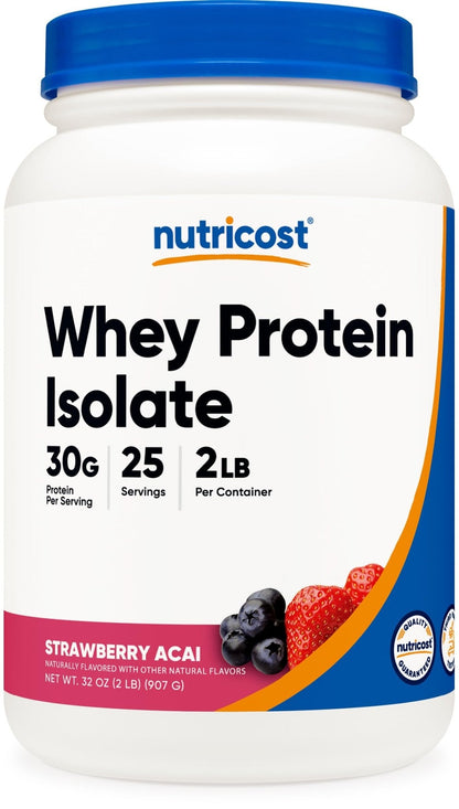 Nutricost Whey Protein Isolate (Strawberry Acai, 2 Pounds) - Maple Wellness Supplements