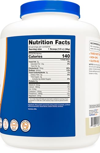Nutricost Whey Protein Supplement Powder, Vanilla, 5 pounds - Maple Wellness Supplements
