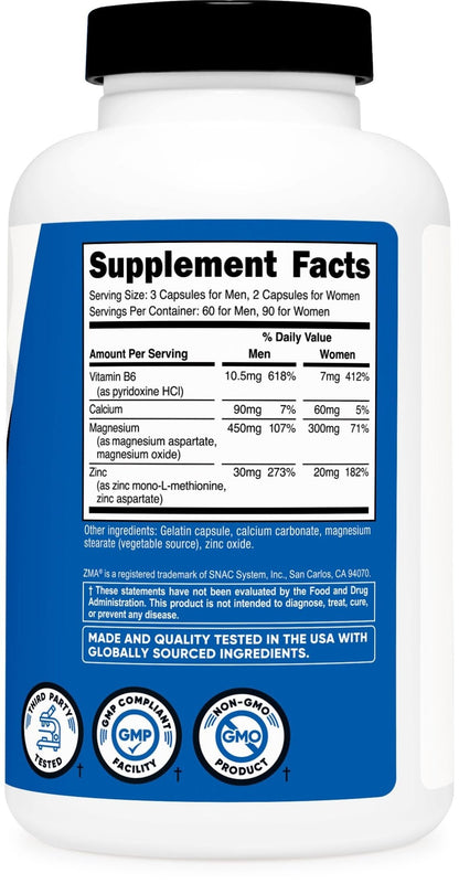 Nutricost ZMA 180 Capsules - Non-GMO and Gluten Free ZMA Supplement - Maple Wellness Supplements
